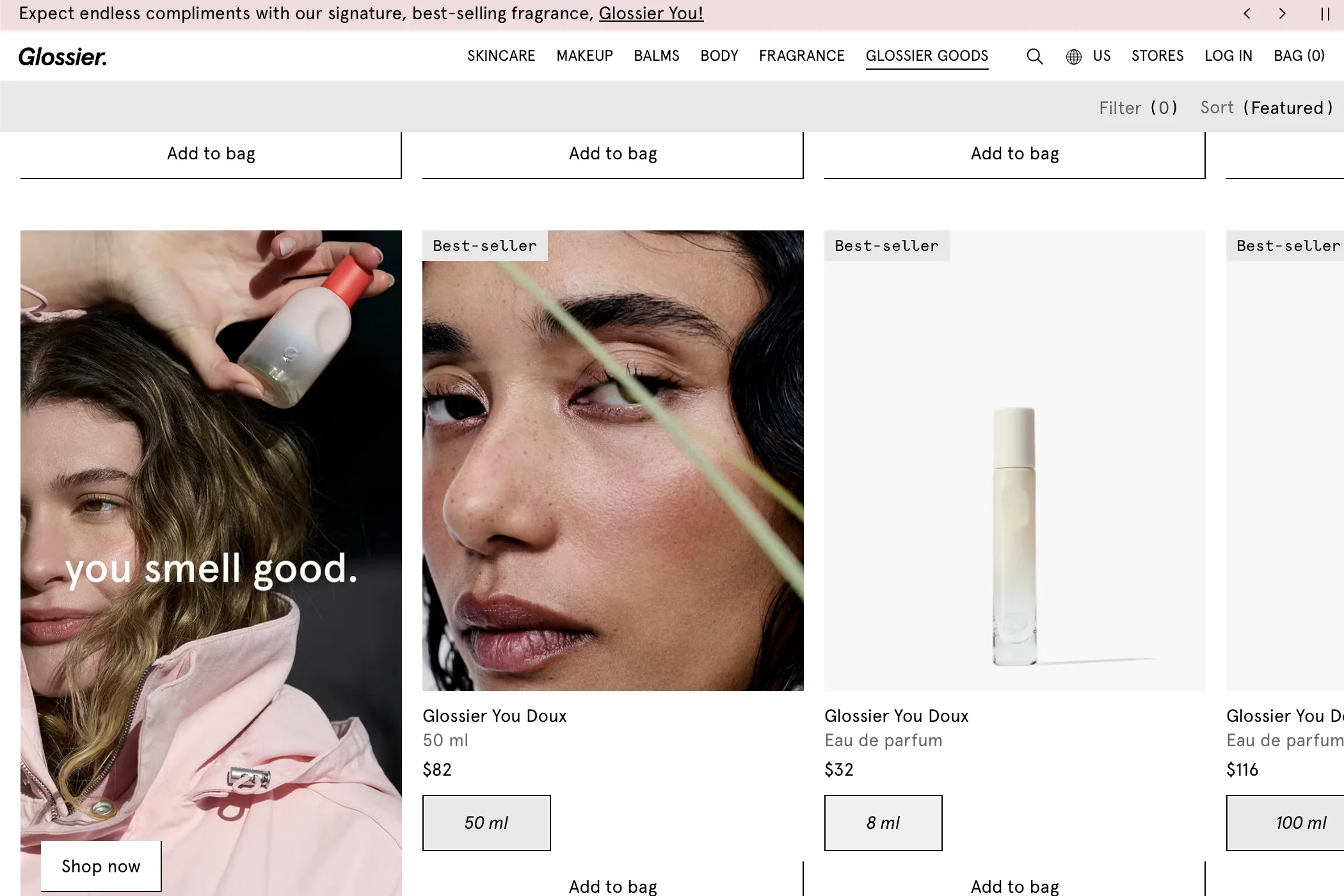 Glossier website with Cayda annotations
